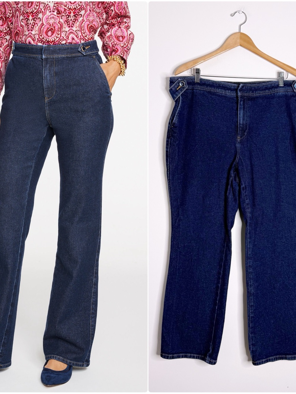 Talbots Flare Leg High Waist Jeans Size 18WP Dark Wash Crystal Detail